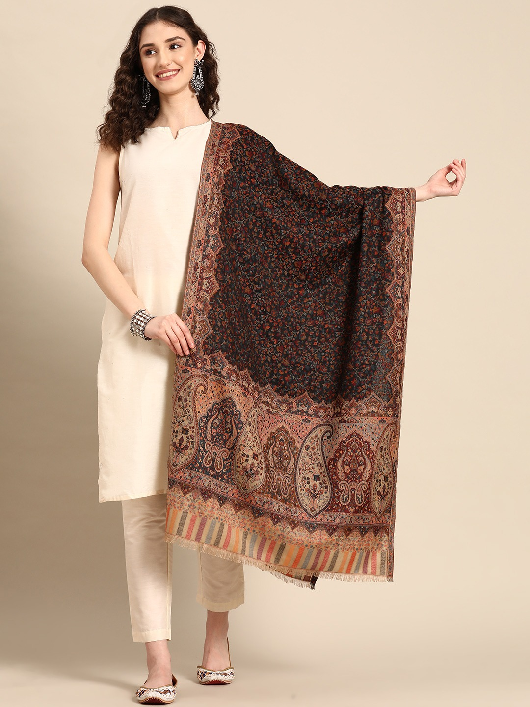Women Woven Design Dual tone Kashmiri Stole