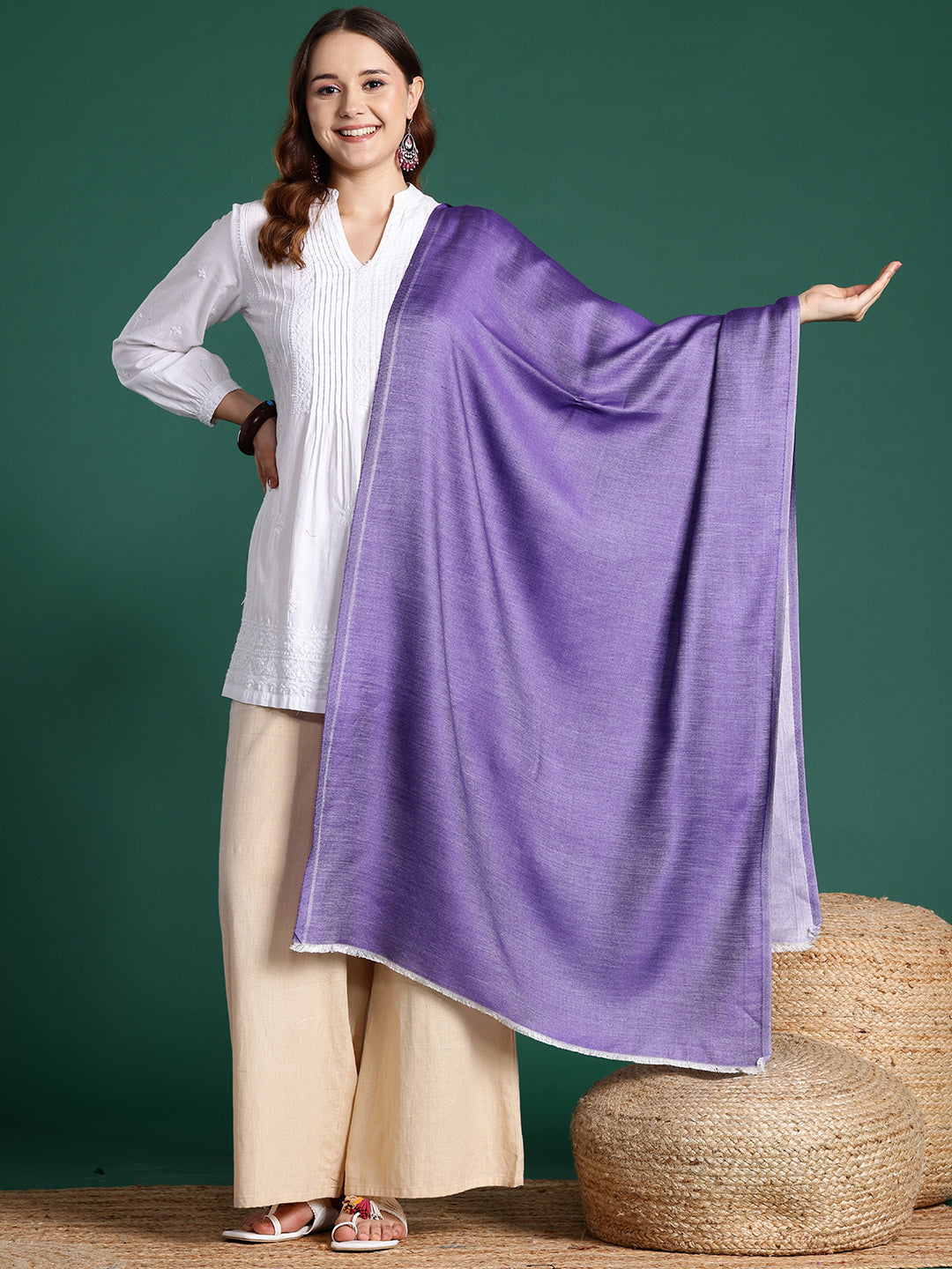 Women Purple and White Reversible Solid Stole