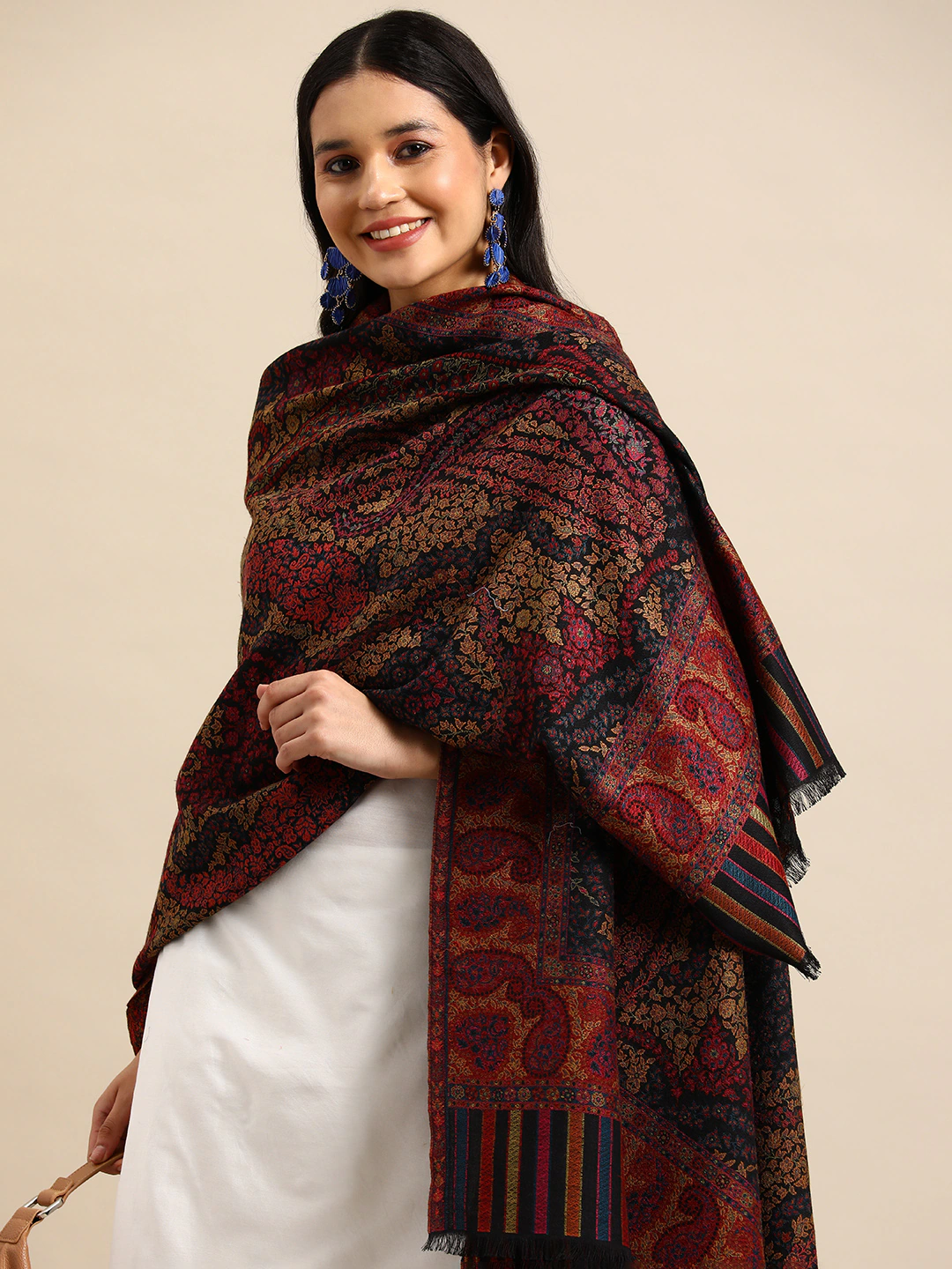 Women Ethnic Motifs Woven Design Kashmiri Kaani Shawl