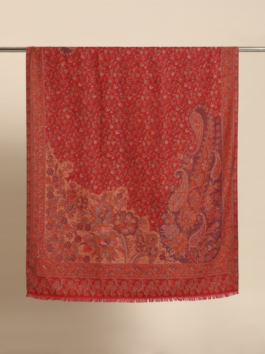 Women Maroon Jamawar Woven Design Shawl - Signet Scraves