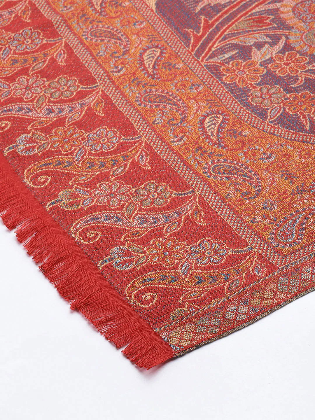 Women Maroon Jamawar Woven Design Shawl - Signet Scraves