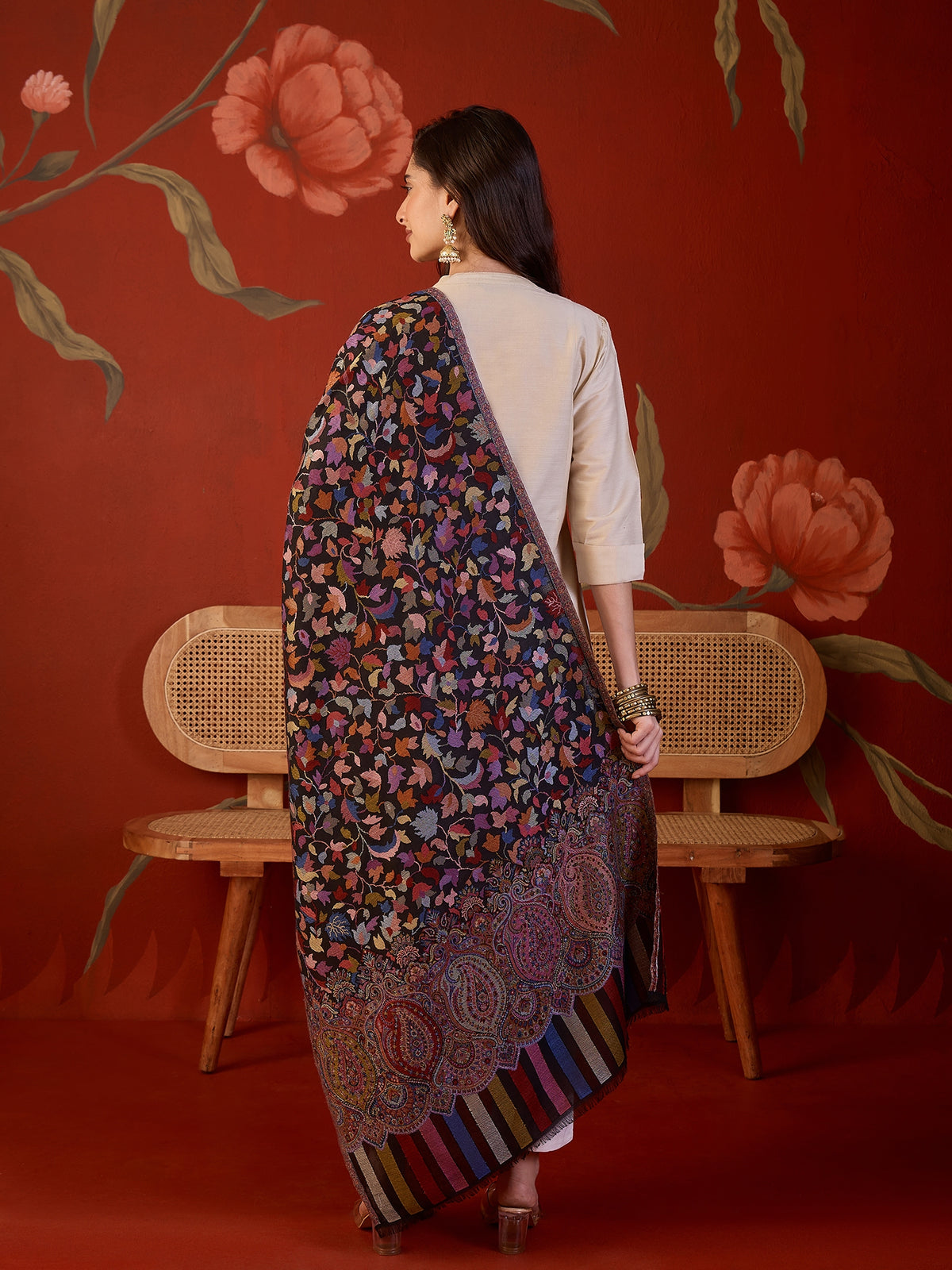 Black Kashmiri Kaani Stole