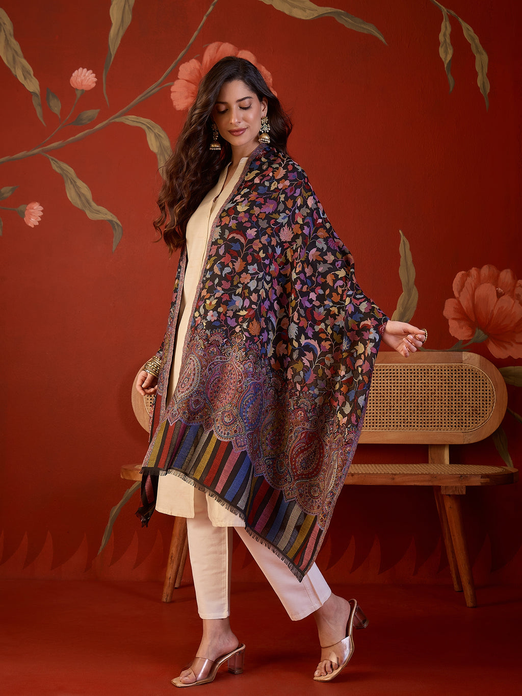 Black Kashmiri Kaani Stole