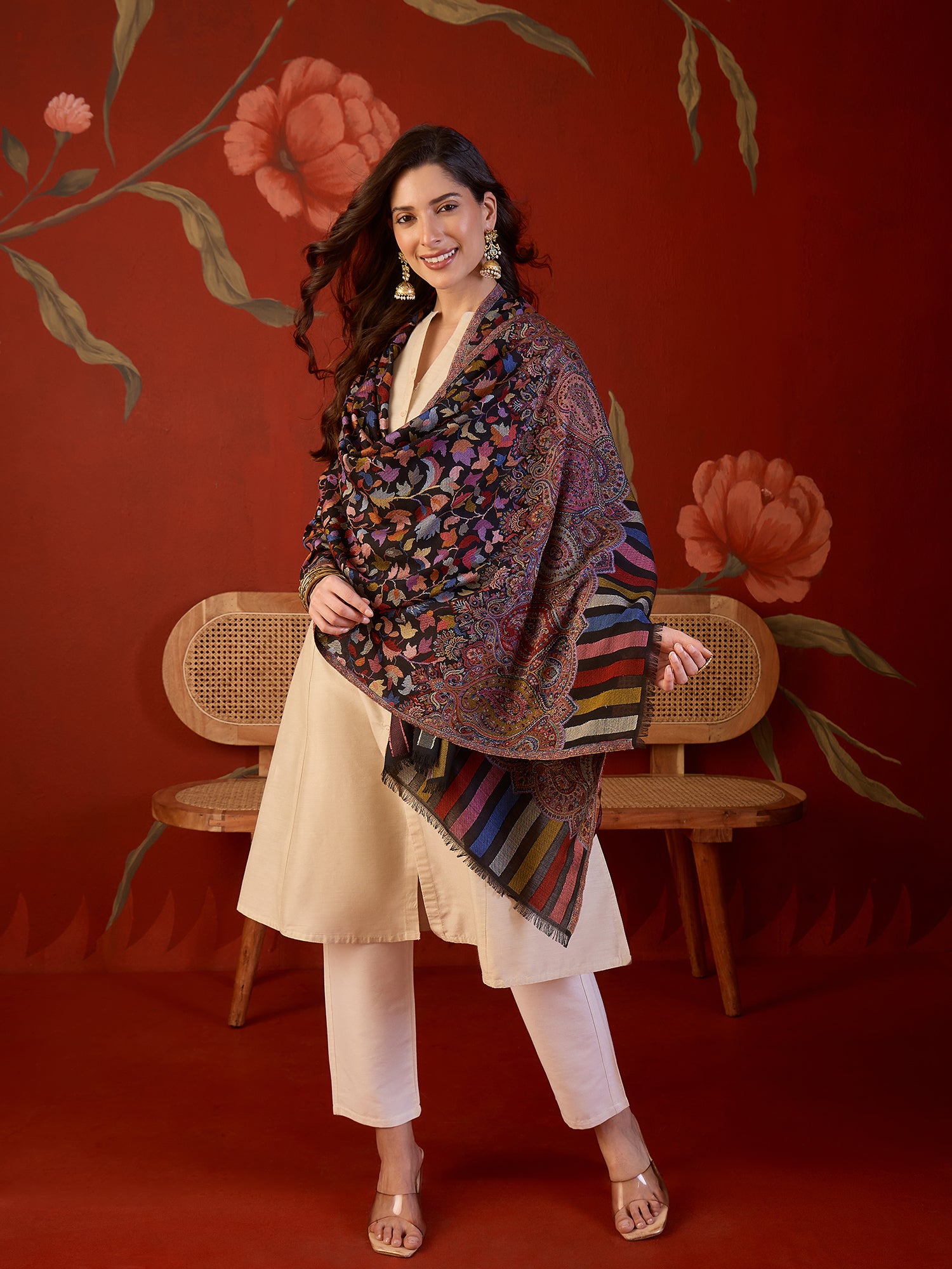 Black Kashmiri Kaani Stole