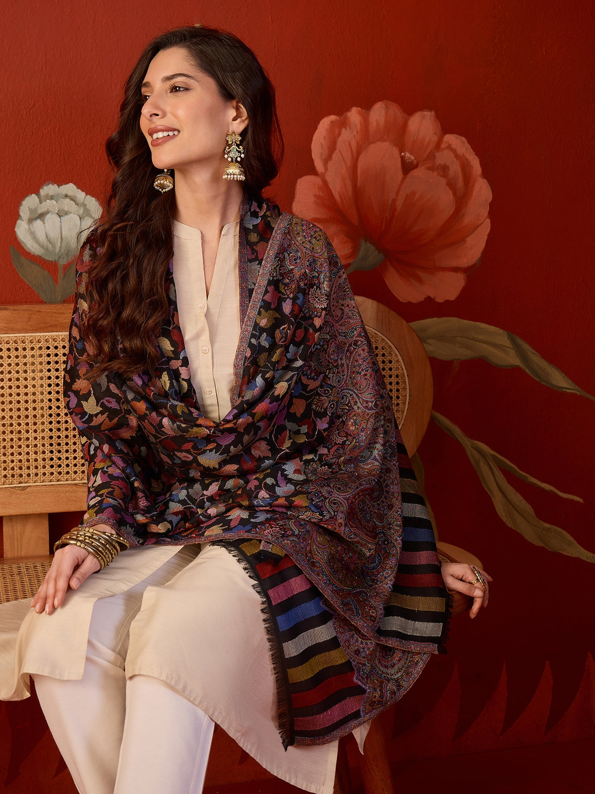 Black Kashmiri Kaani Stole