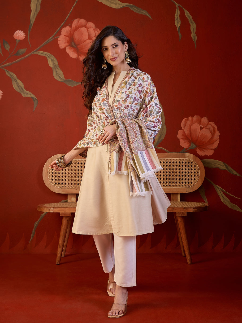 White Kashmiri Jaal Stole