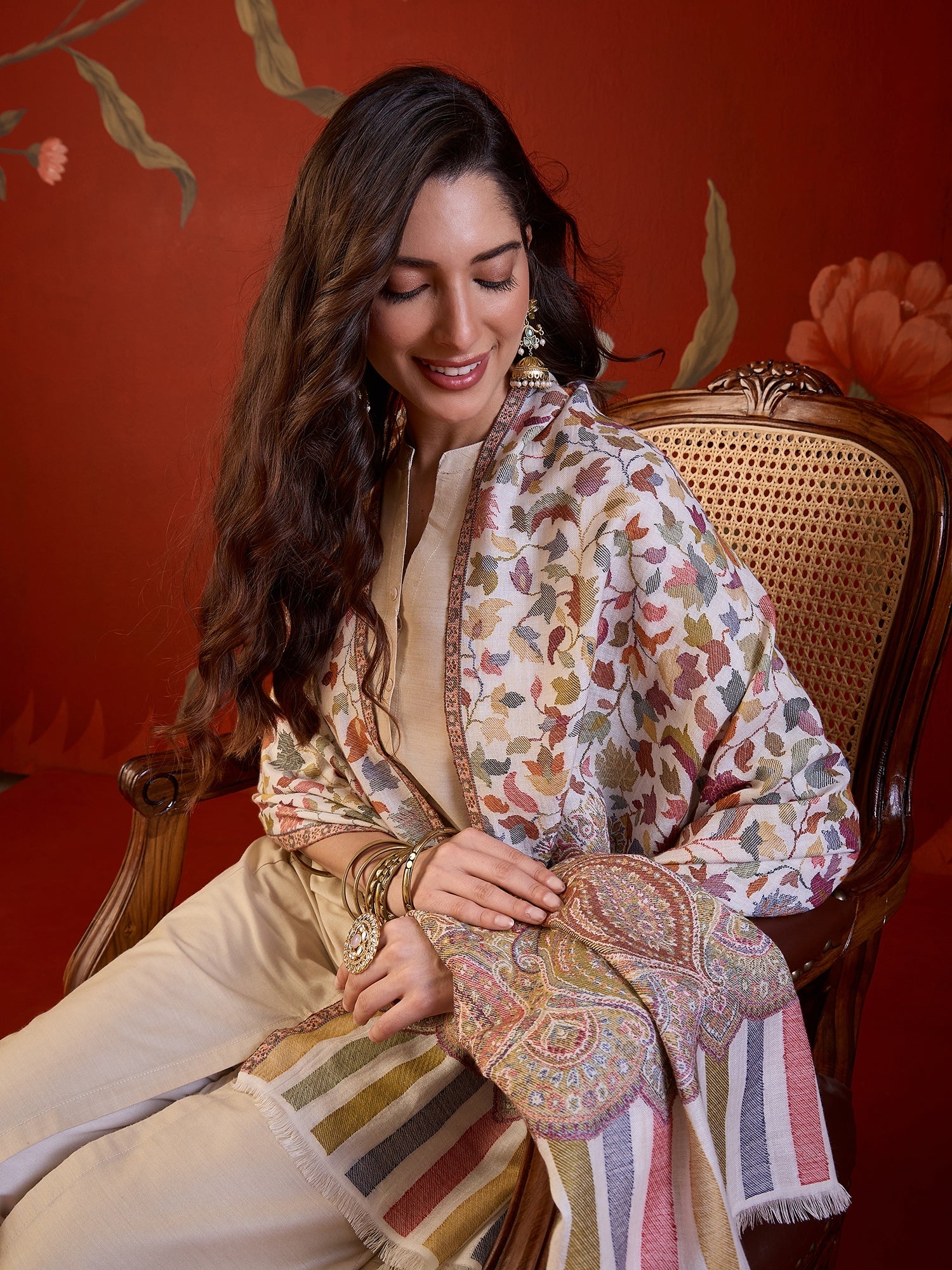 White Kashmiri Jaal Stole