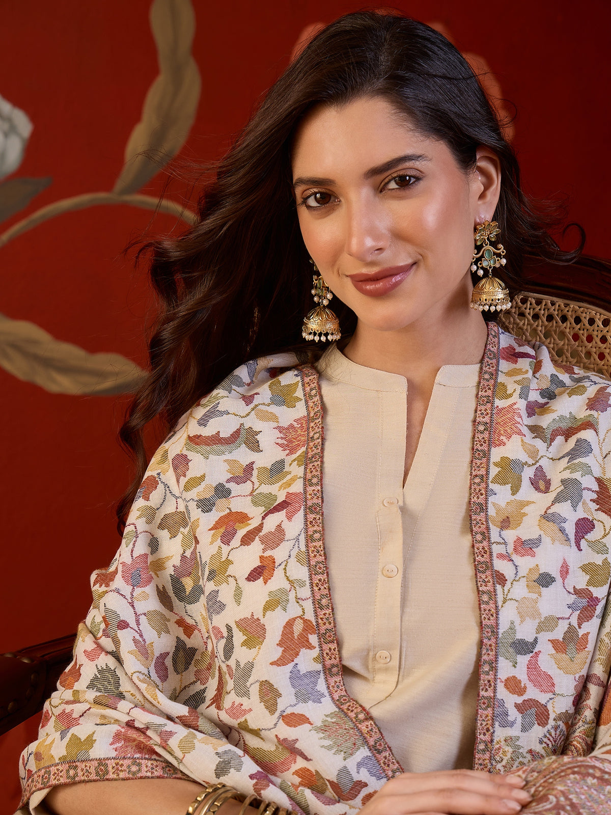 White Kashmiri Jaal Stole