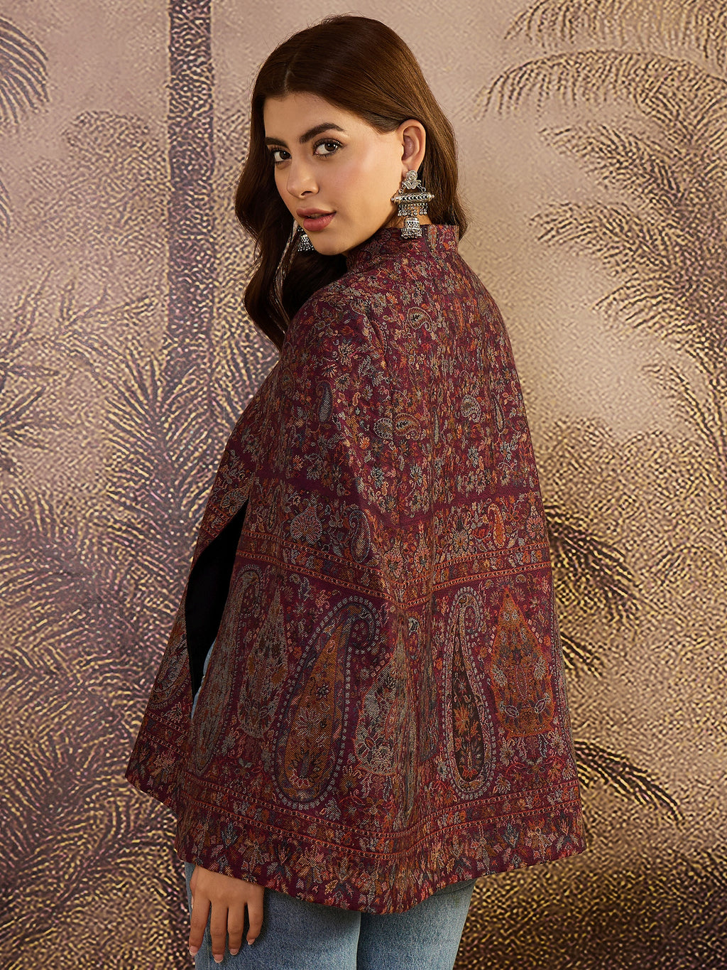 Paisley & Floral Woven Woollen Mandarin Collar Jacket