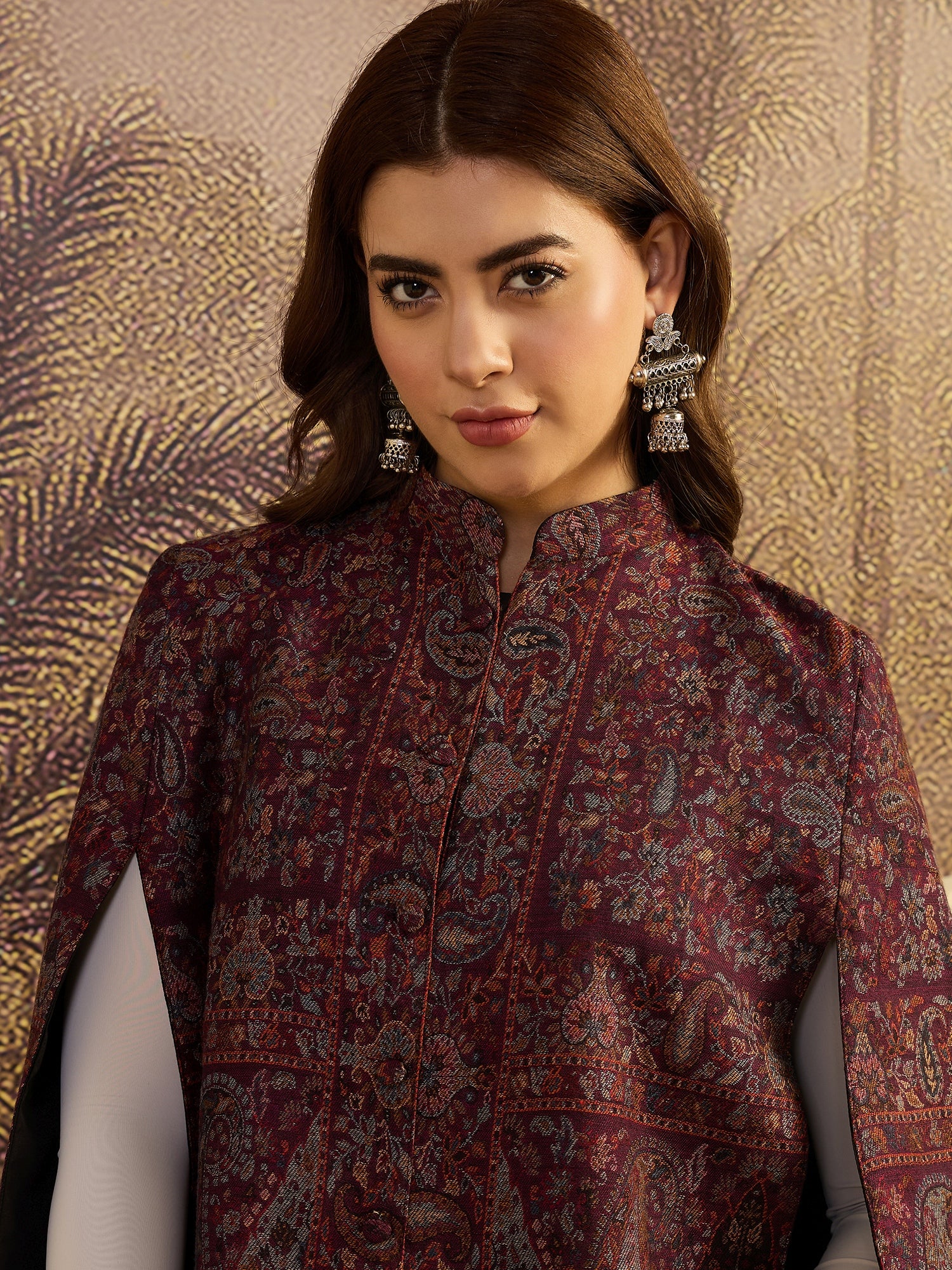 Paisley & Floral Woven Woollen Mandarin Collar Jacket