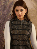 Black Floral Woven Woollen Mandarin Collar Jacket