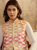 White Paisley & Floral Printed Woollen Mandarin Collar Jacket