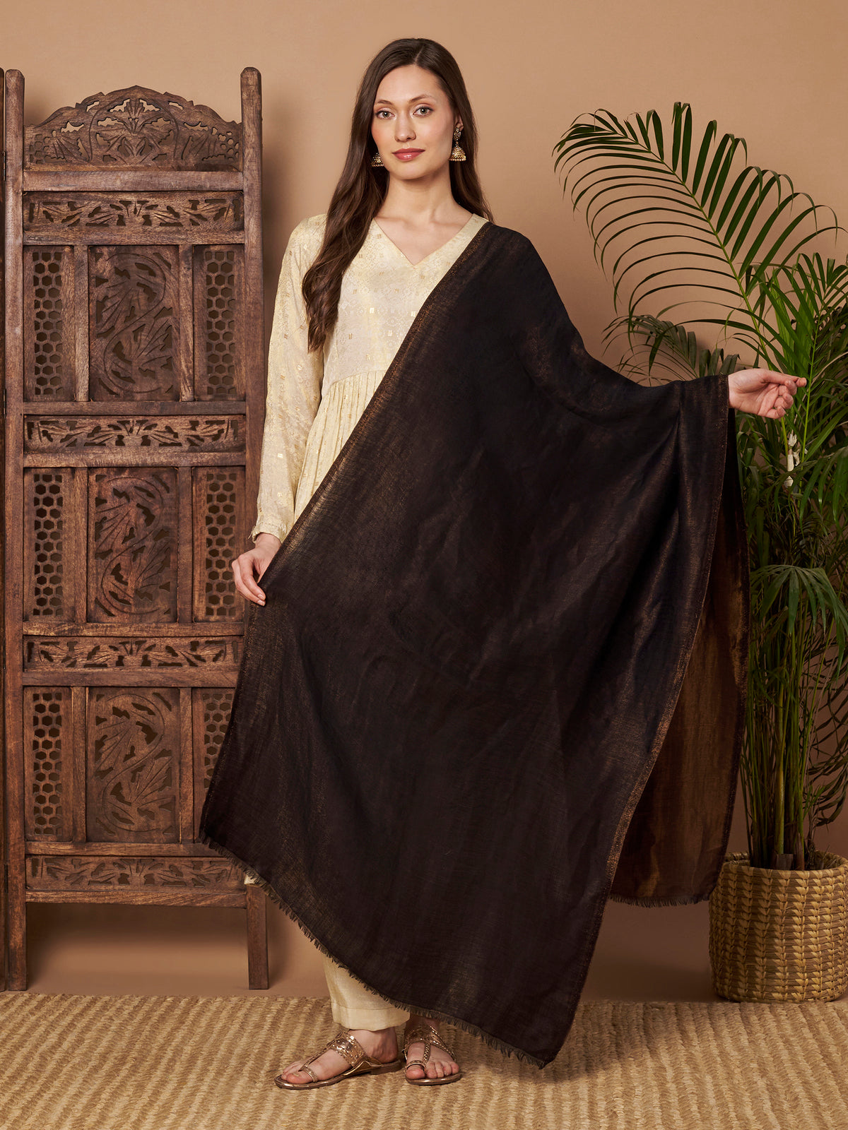 Zari Reversible Stole - Black