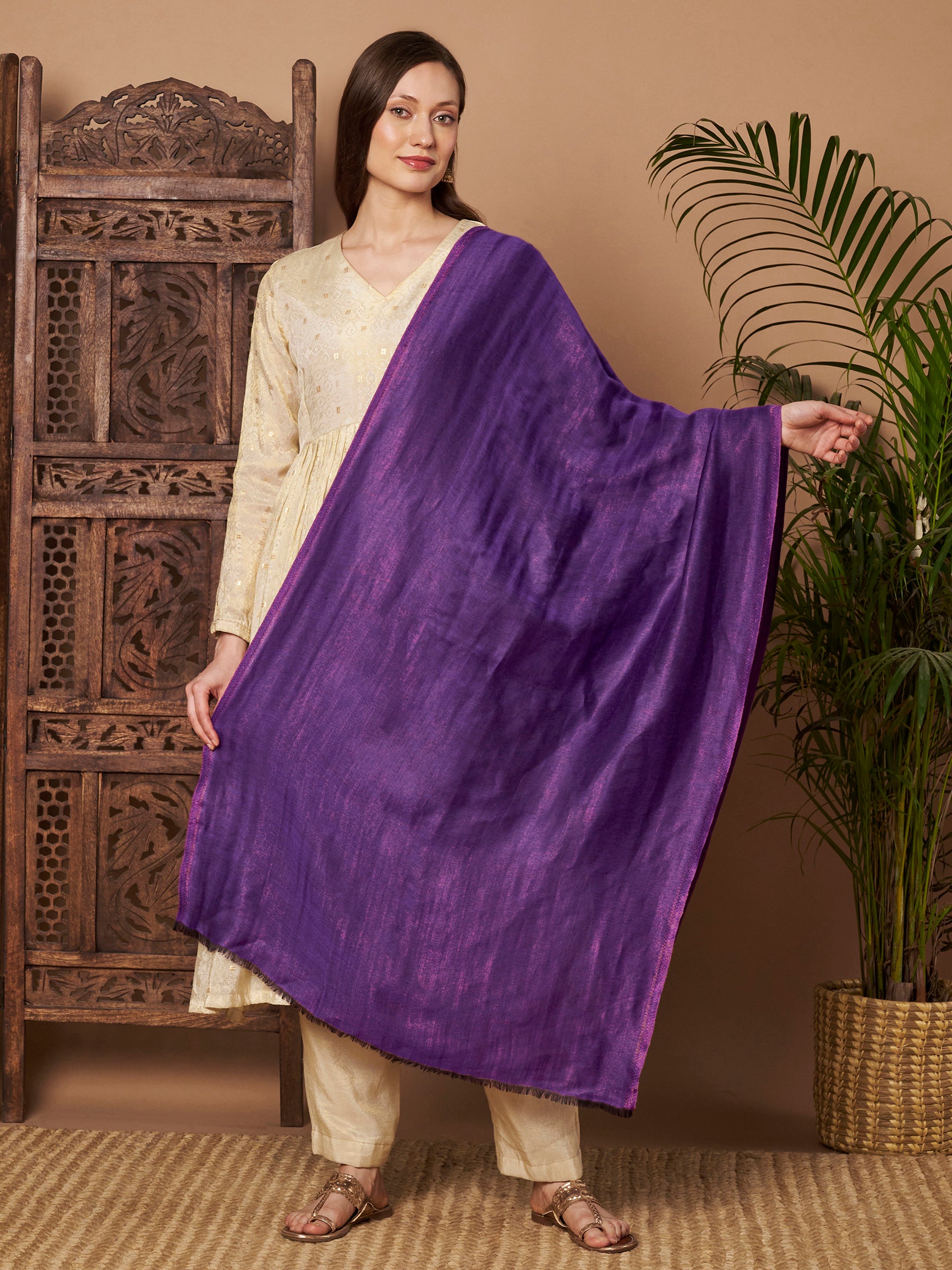 Zari Reversible Stole - Puple
