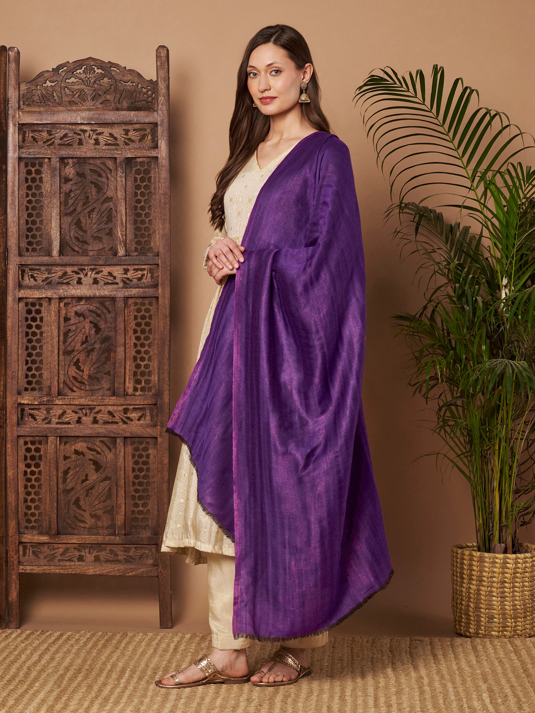 Zari Reversible Stole - Puple
