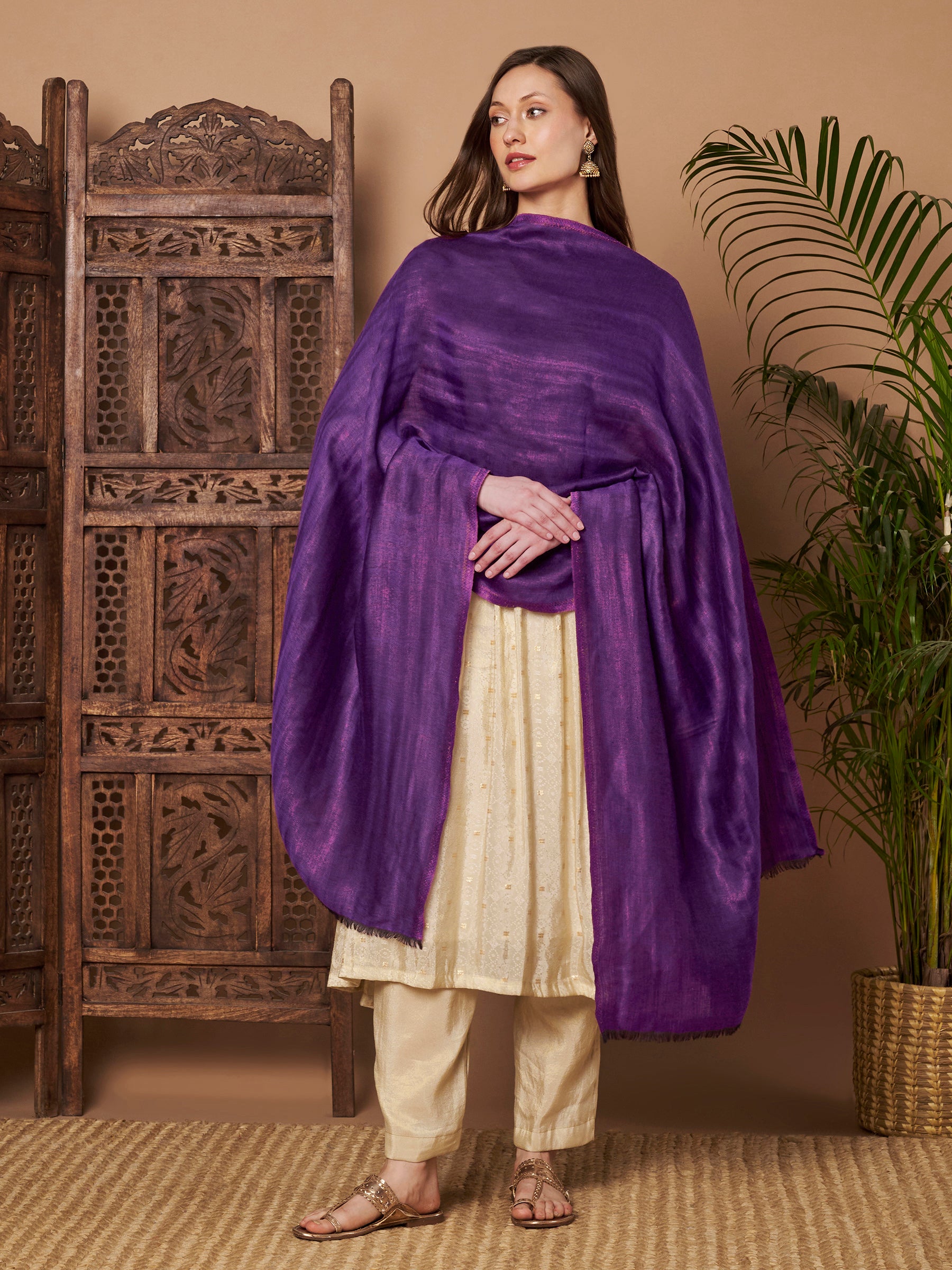 Zari Reversible Stole - Puple
