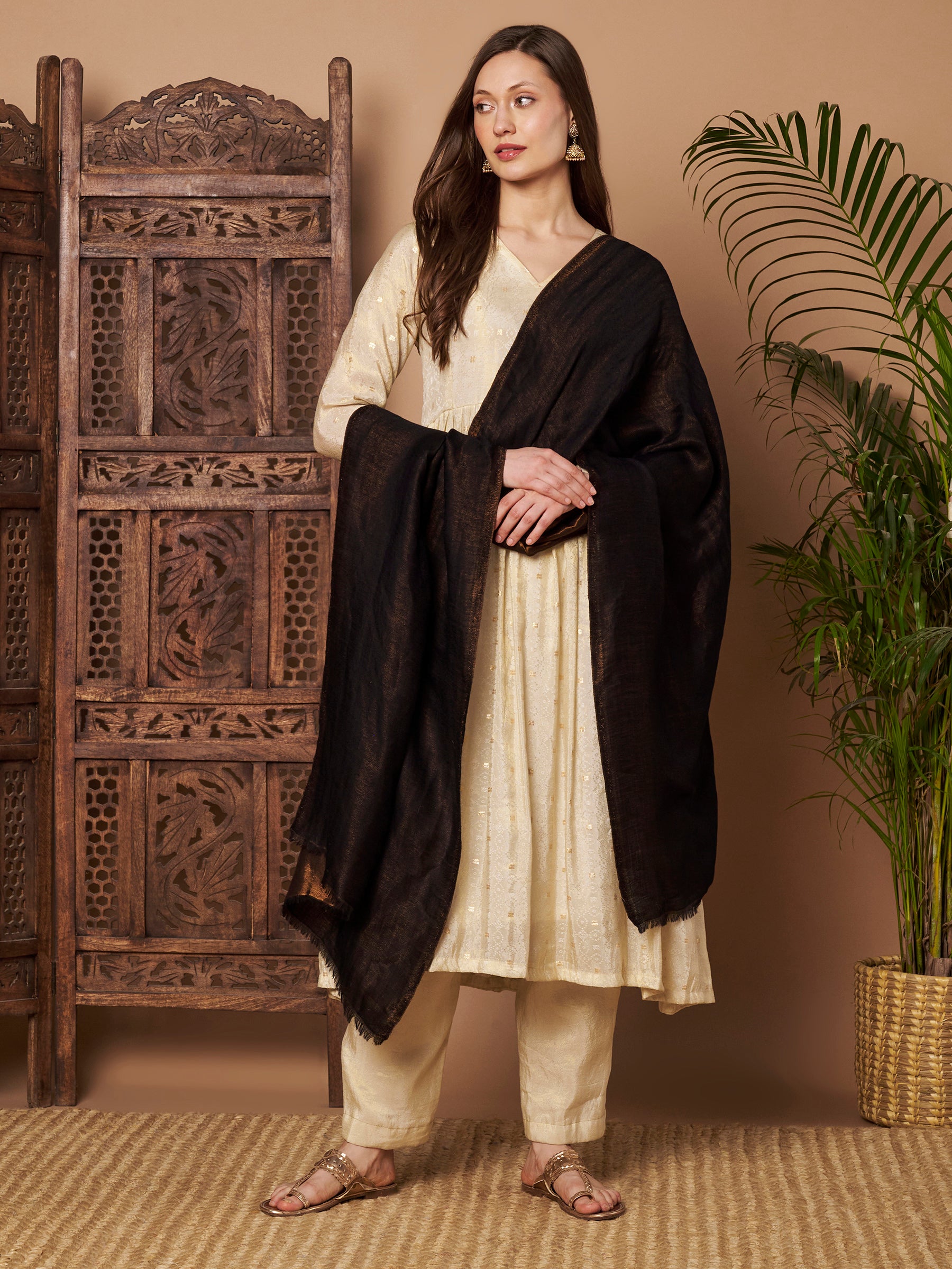 Zari Reversible Stole - Black