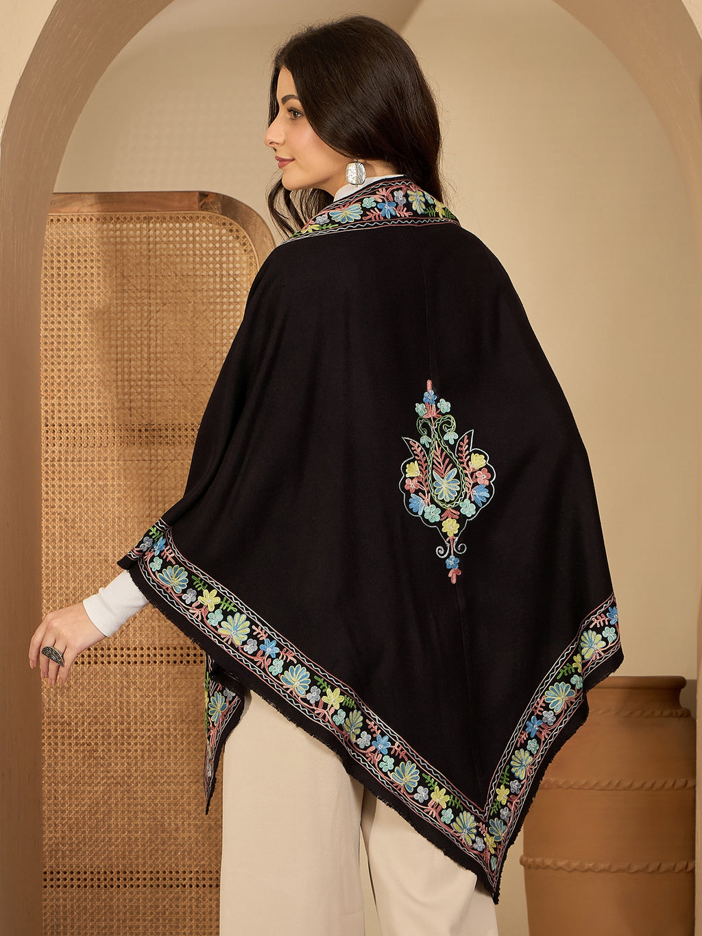 Women Floral Aari Embroidered Flared Sleeves Kashmiri Top