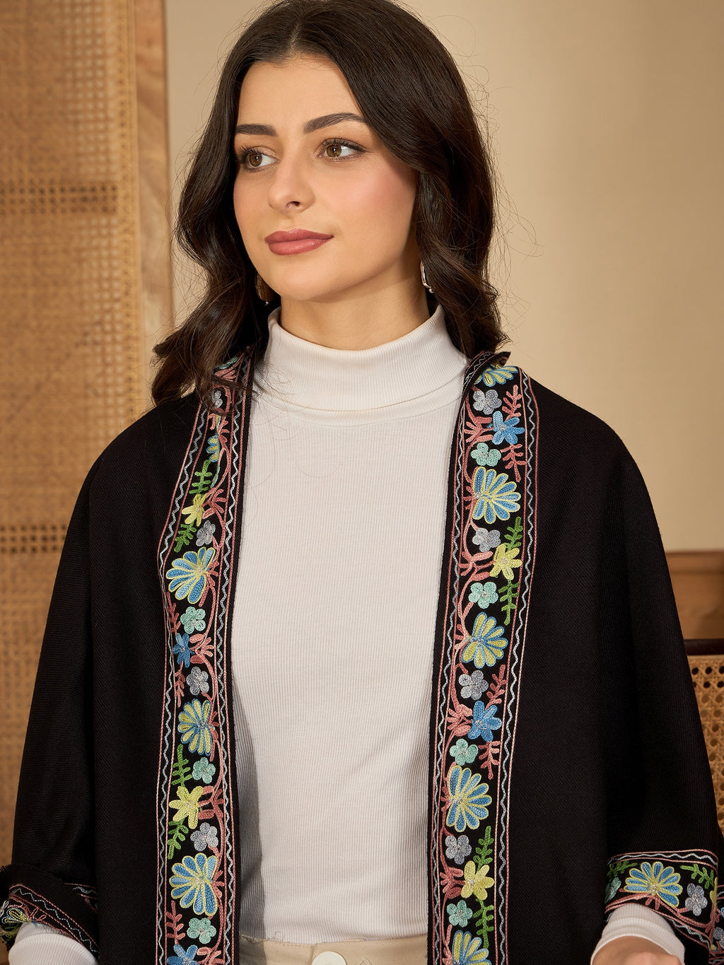 Women Floral Aari Embroidered Flared Sleeves Kashmiri Top