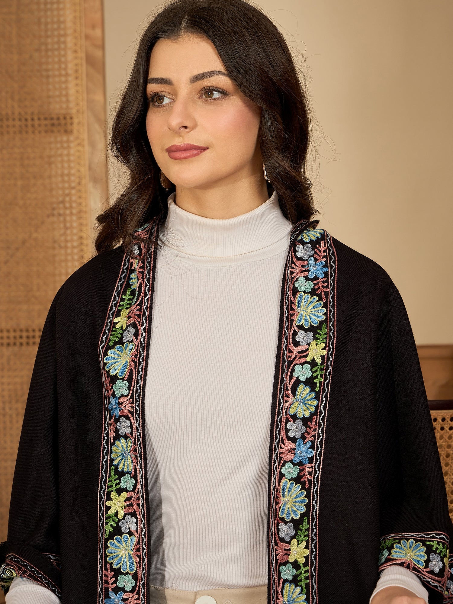 Women Floral Aari Embroidered Flared Sleeves Kashmiri Top