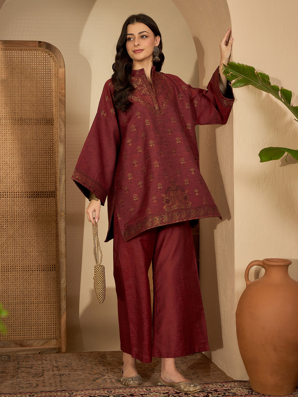 Women Maroon Co-ord Set