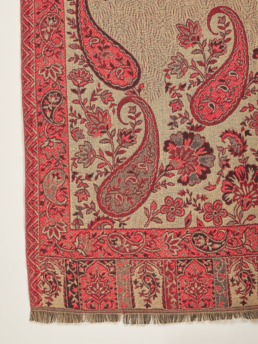 Women Red Beige Kashmiri Kaani Weave Stole