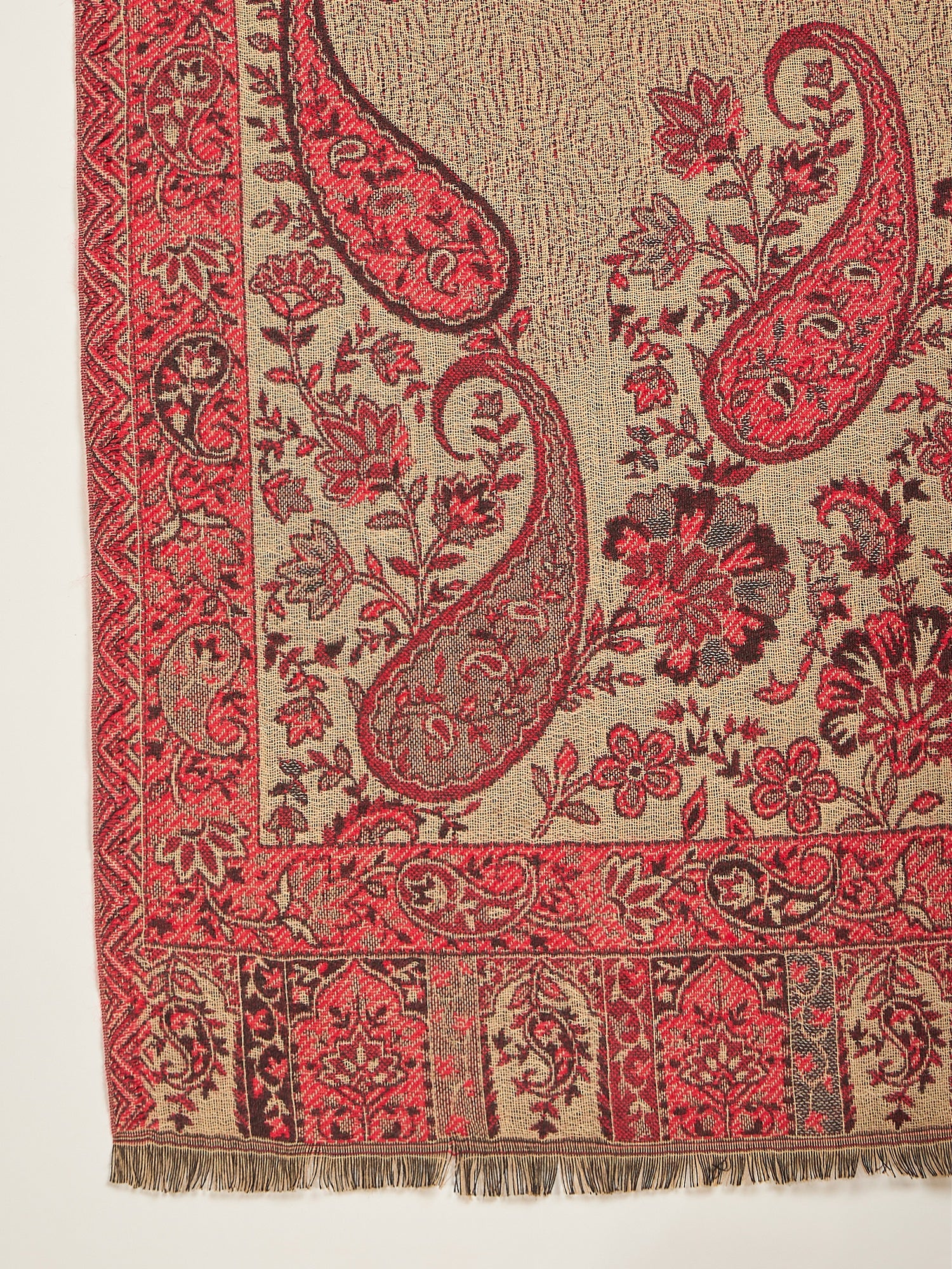 Women Red Beige Kashmiri Kaani Weave Stole