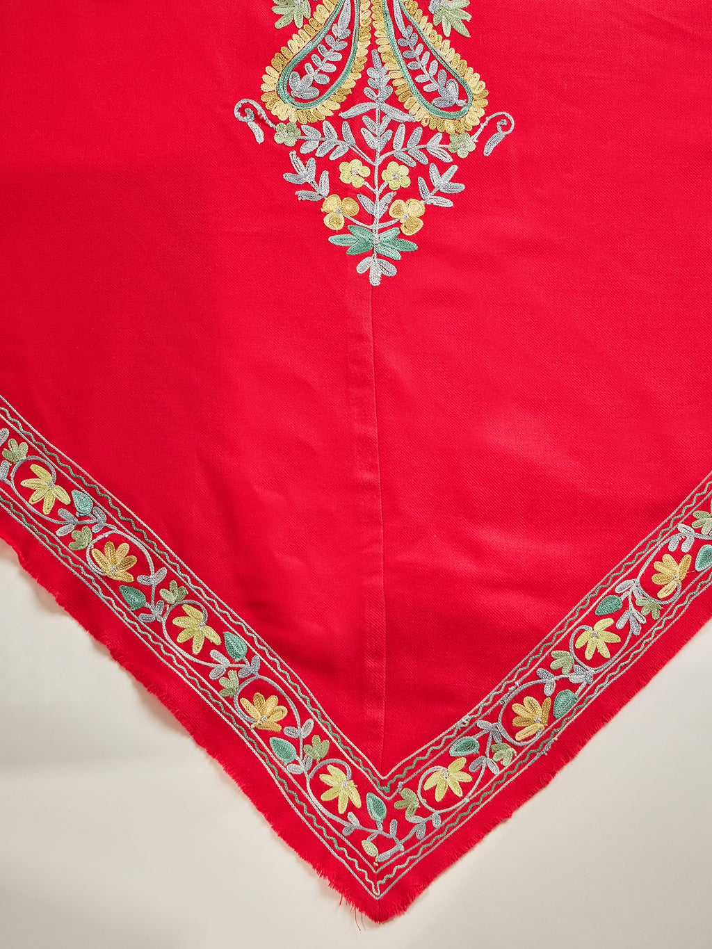 Women Red Floral Aari Embroidered Kashmiri Pheran Top