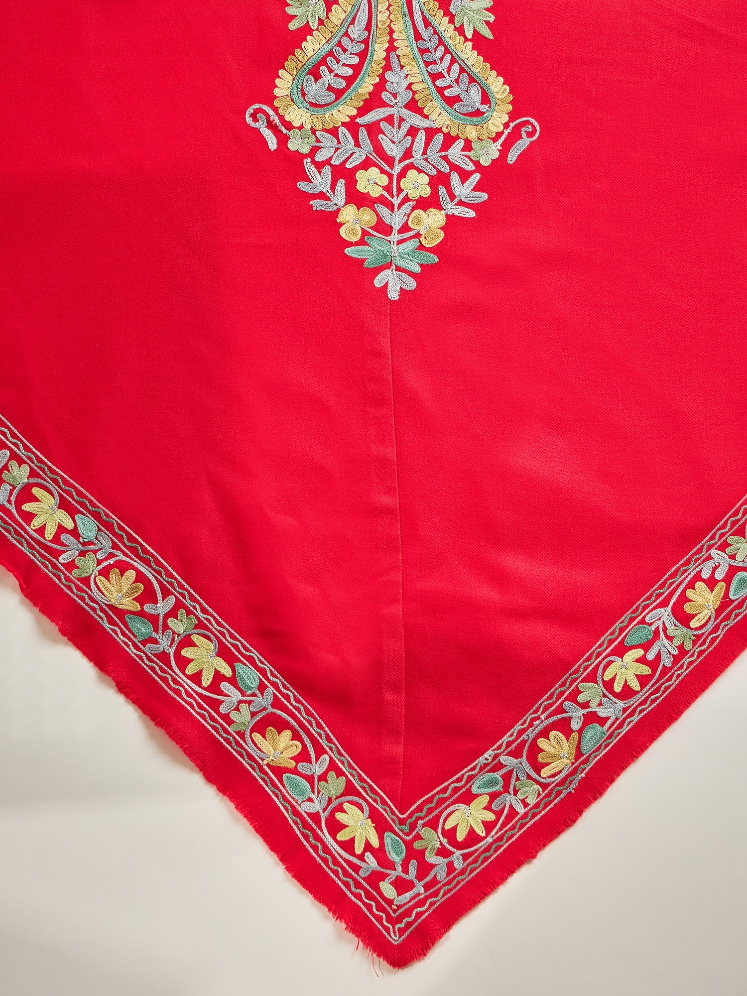 Women Red Floral Aari Embroidered Kashmiri Pheran Top