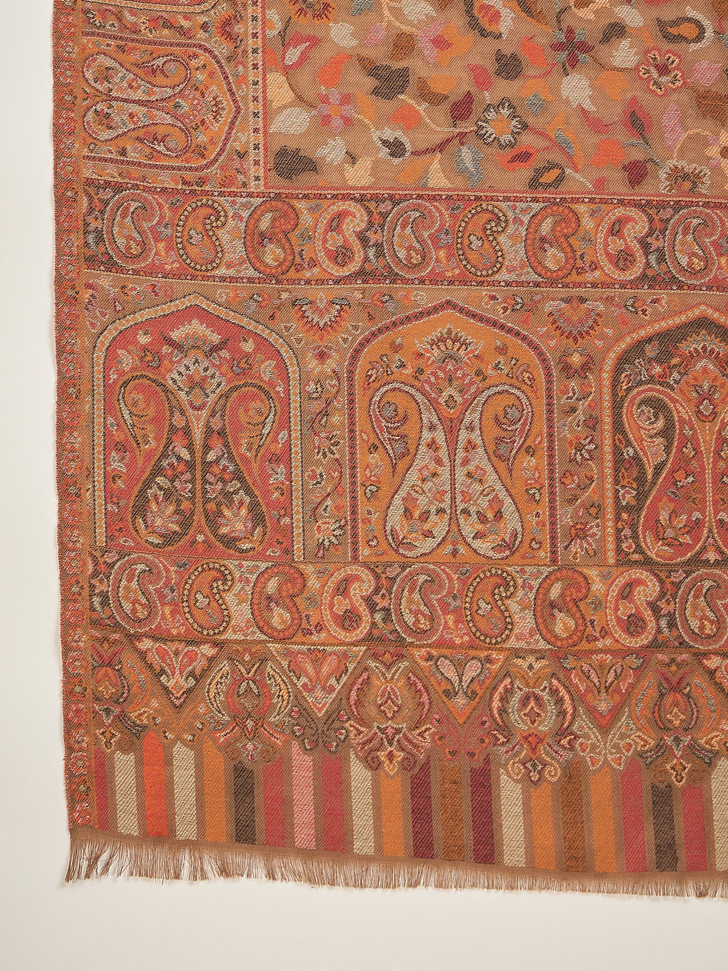 Women Beige Woollen Kashmiri Kaani Weave Shawl