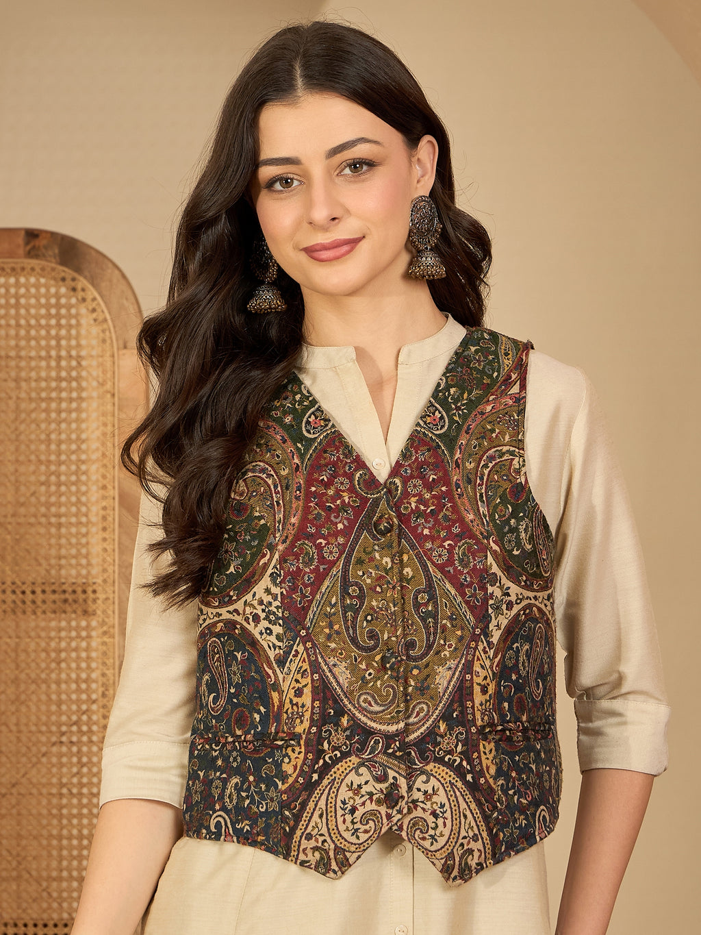 Kumud | Women Black Beige Waistcoat