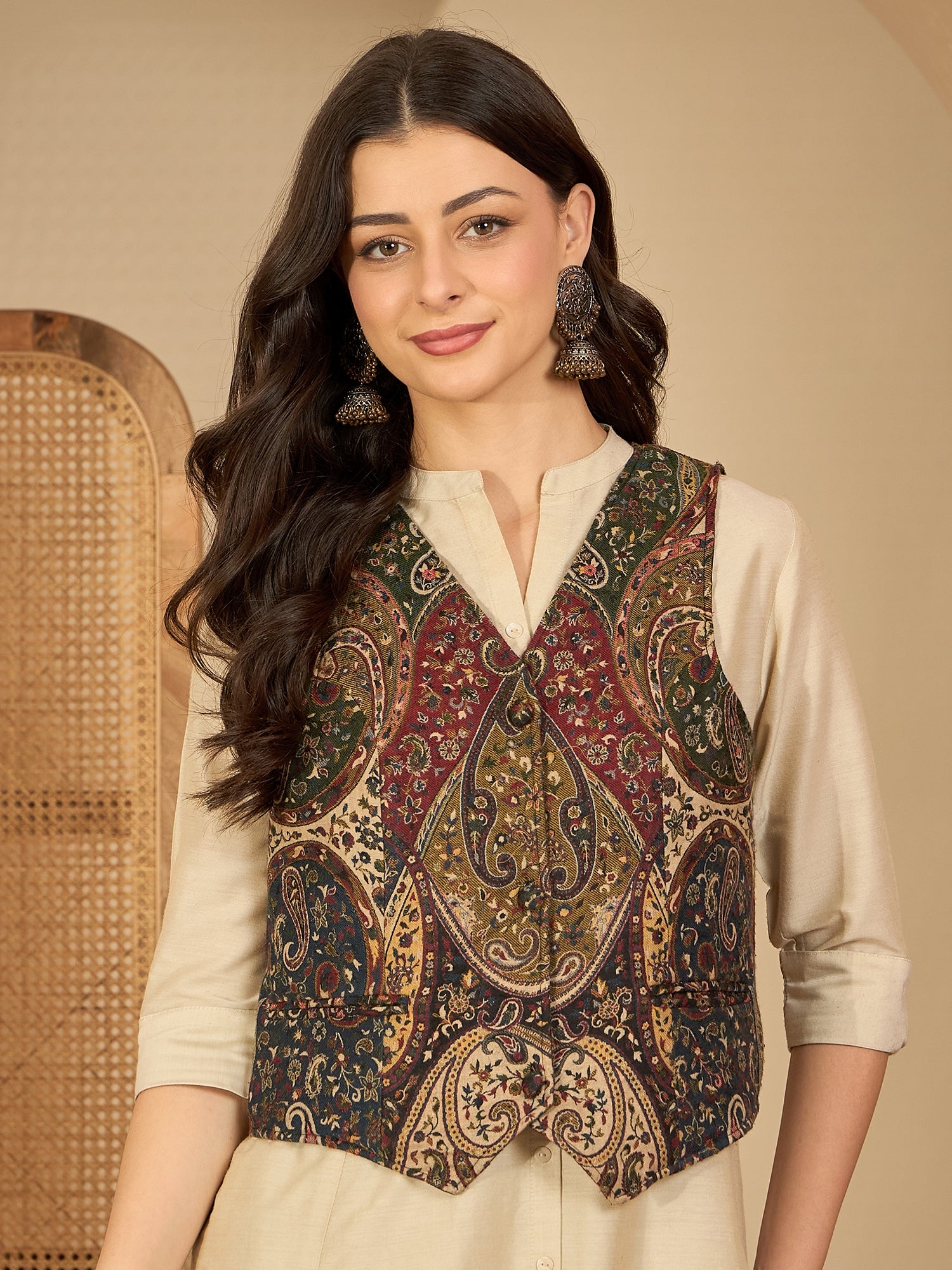 Kumud | Women Black Beige Waistcoat