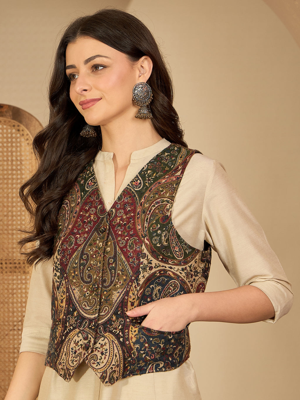 Kumud | Women Black Beige Waistcoat