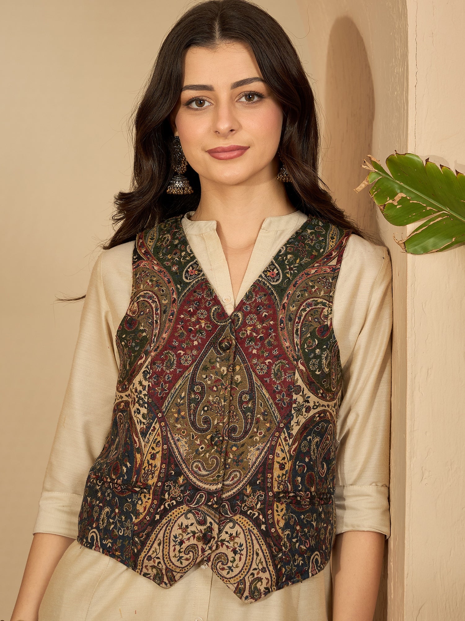Kumud | Women Black Beige Waistcoat