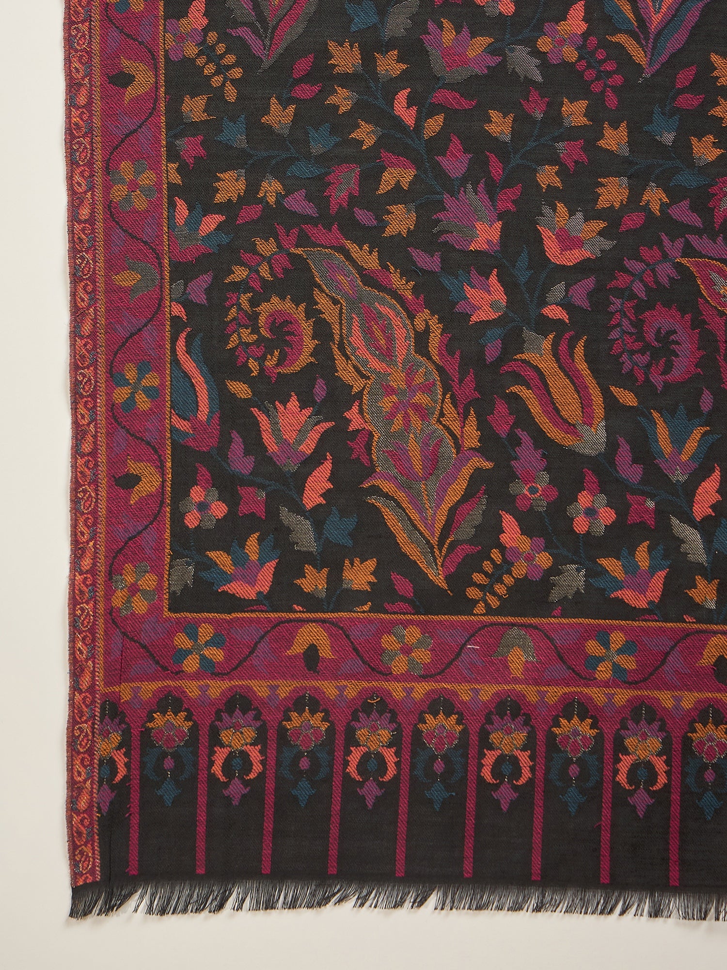 Women Black Woollen Kashmiri Kaani Weave Shawl