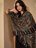 Women Black Woollen Kashmiri Kaani Weave Stole