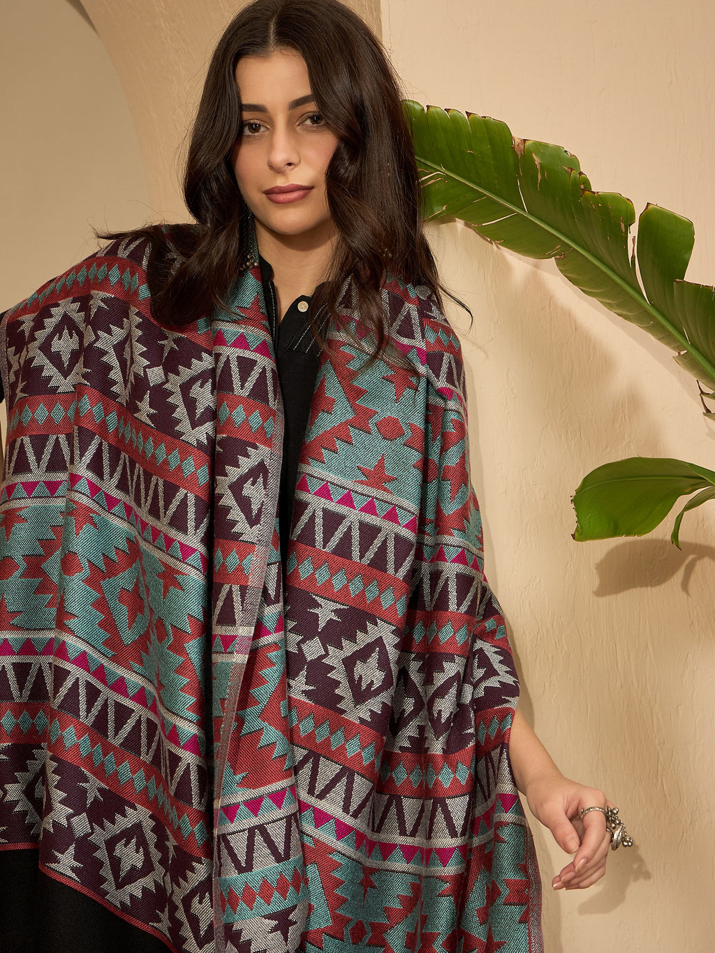 Women Multicoloured Woven Design Geometric Stole