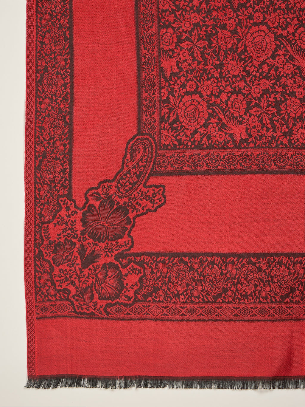 Women Red Black Kashmiri Kaani Weave Stole