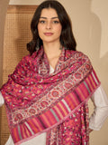 Women Pink White Reversible Kashmiri Kaani Weave Stole