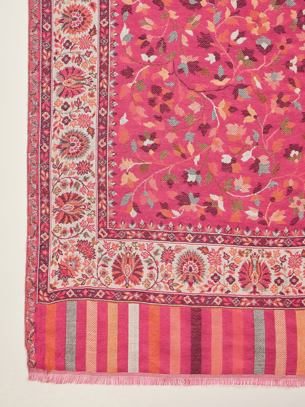 Women Pink White Reversible Kashmiri Kaani Weave Stole