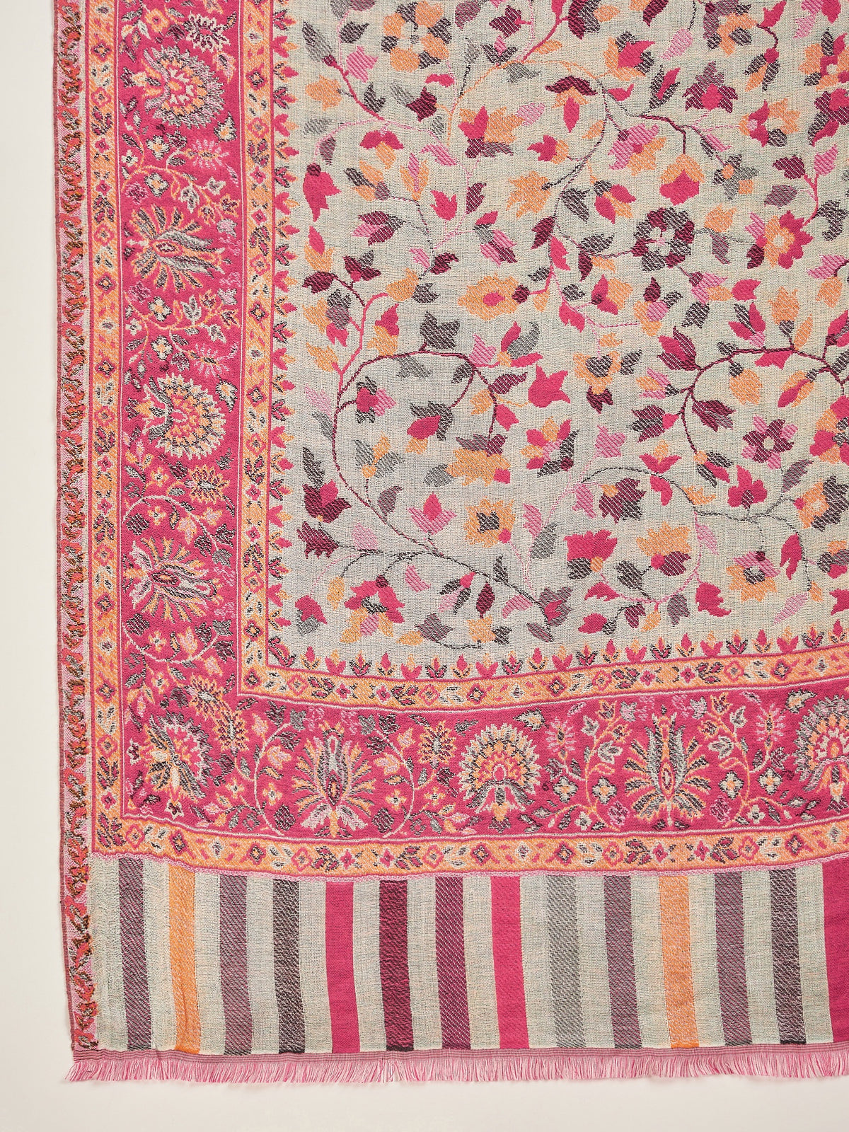 Women Pink White Reversible Kashmiri Kaani Weave Stole