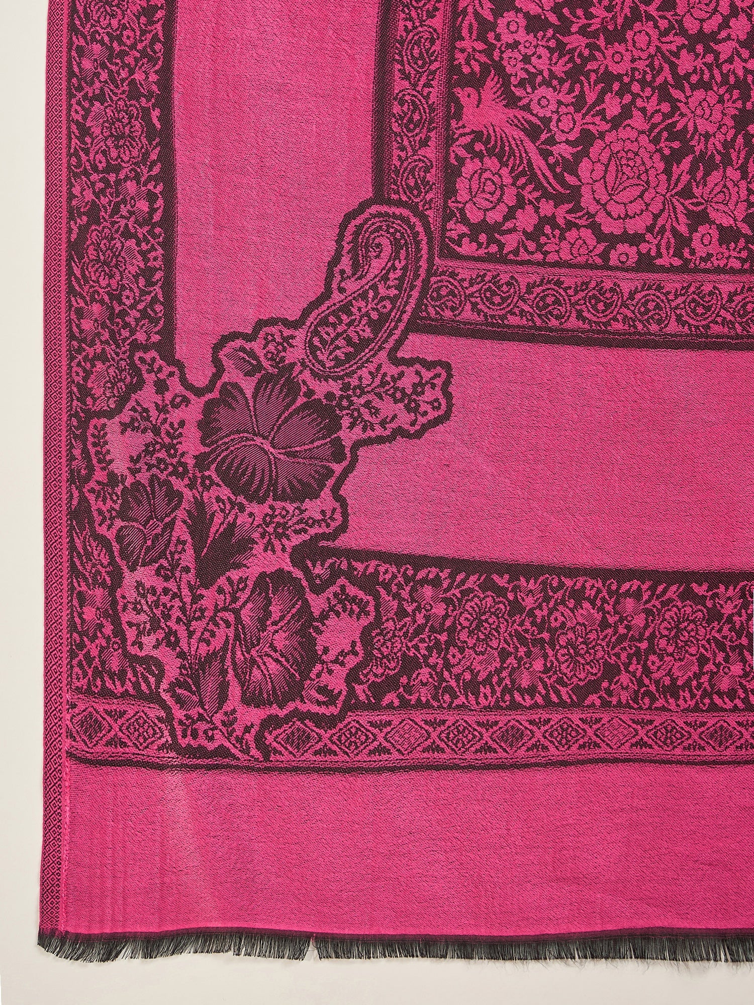 Women Pink Black Kashmiri Kaani Weave Stole