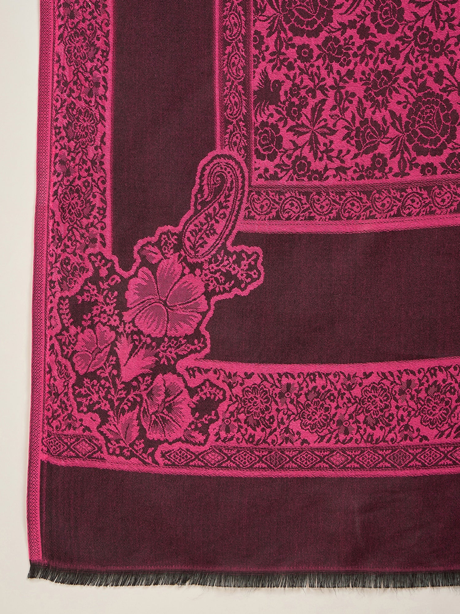 Women Pink Black Kashmiri Kaani Weave Stole