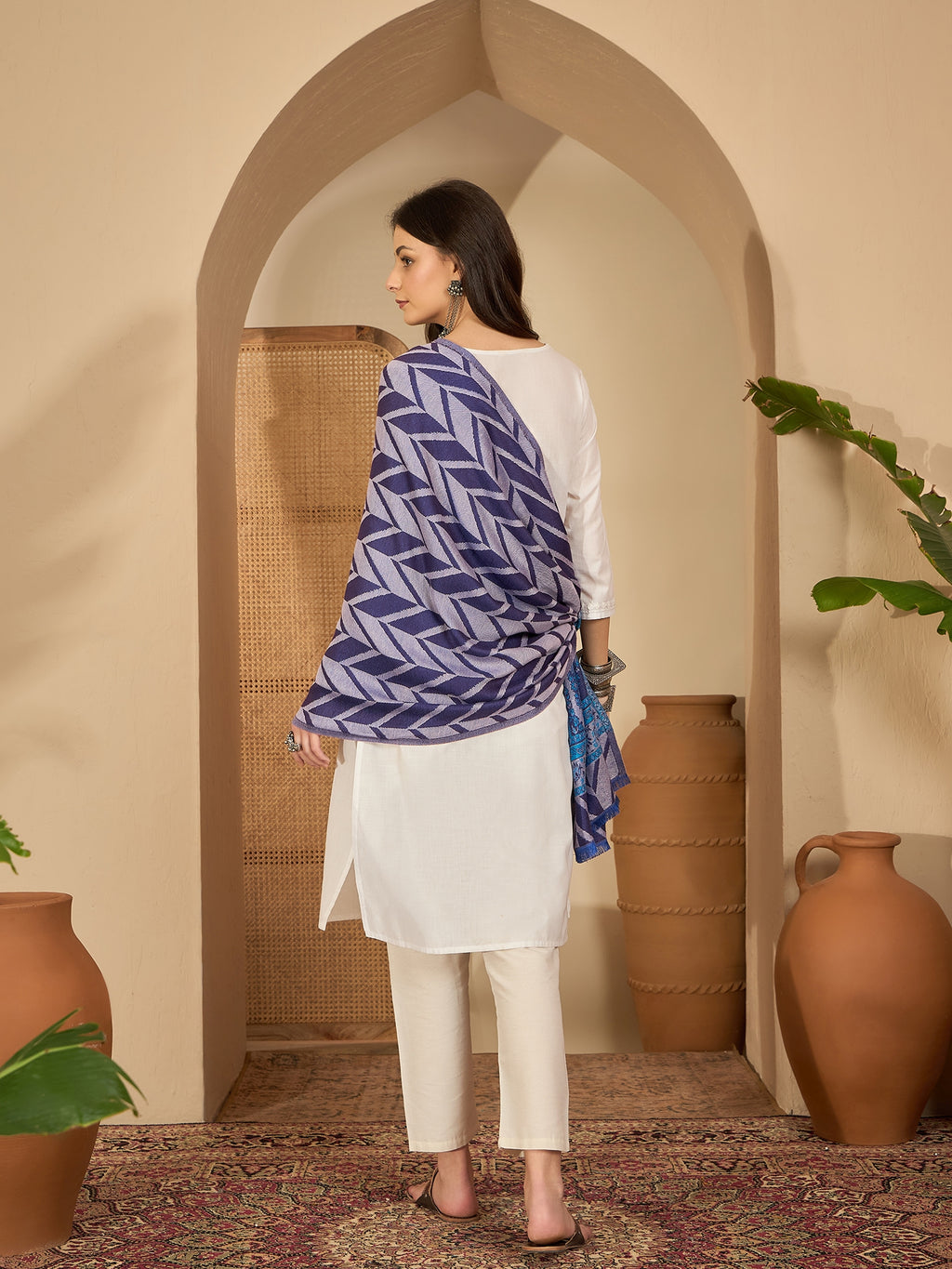 Women Purple Acrylic Kashmiri Kaani Weave Stole
