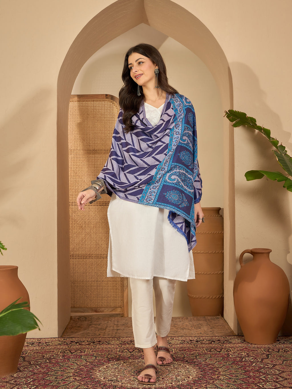 Women Purple Acrylic Kashmiri Kaani Weave Stole