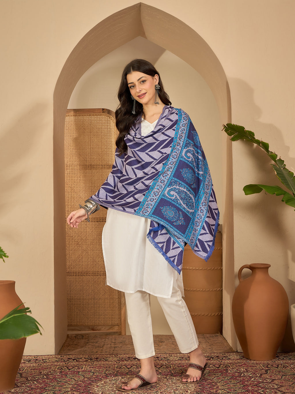 Women Purple Acrylic Kashmiri Kaani Weave Stole