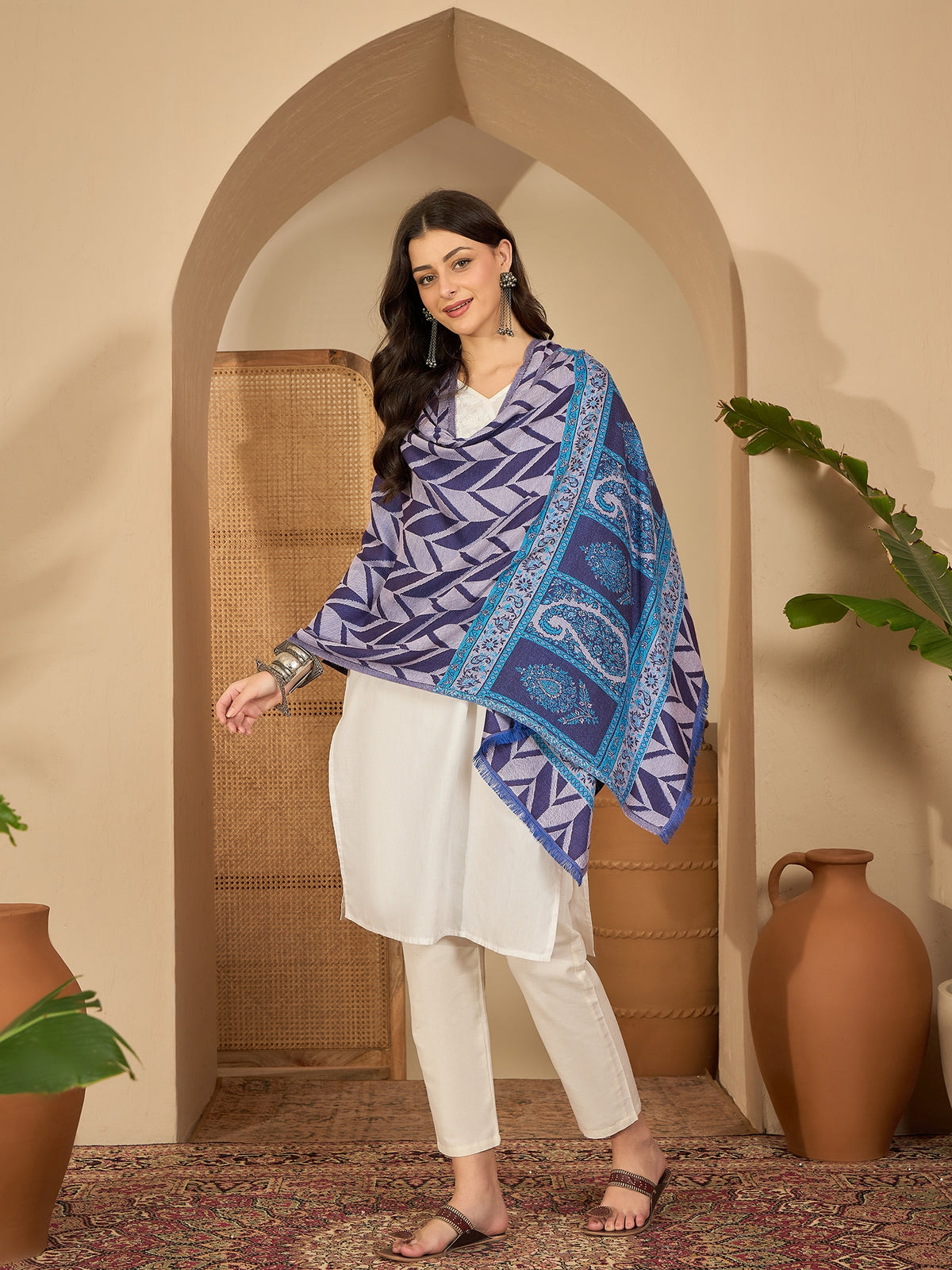 Women Purple Acrylic Kashmiri Kaani Weave Stole
