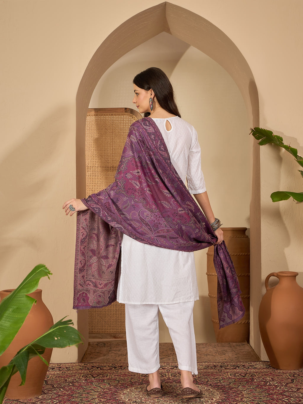 Women Purple Paisley Kashmiri Kaani Weave Stole