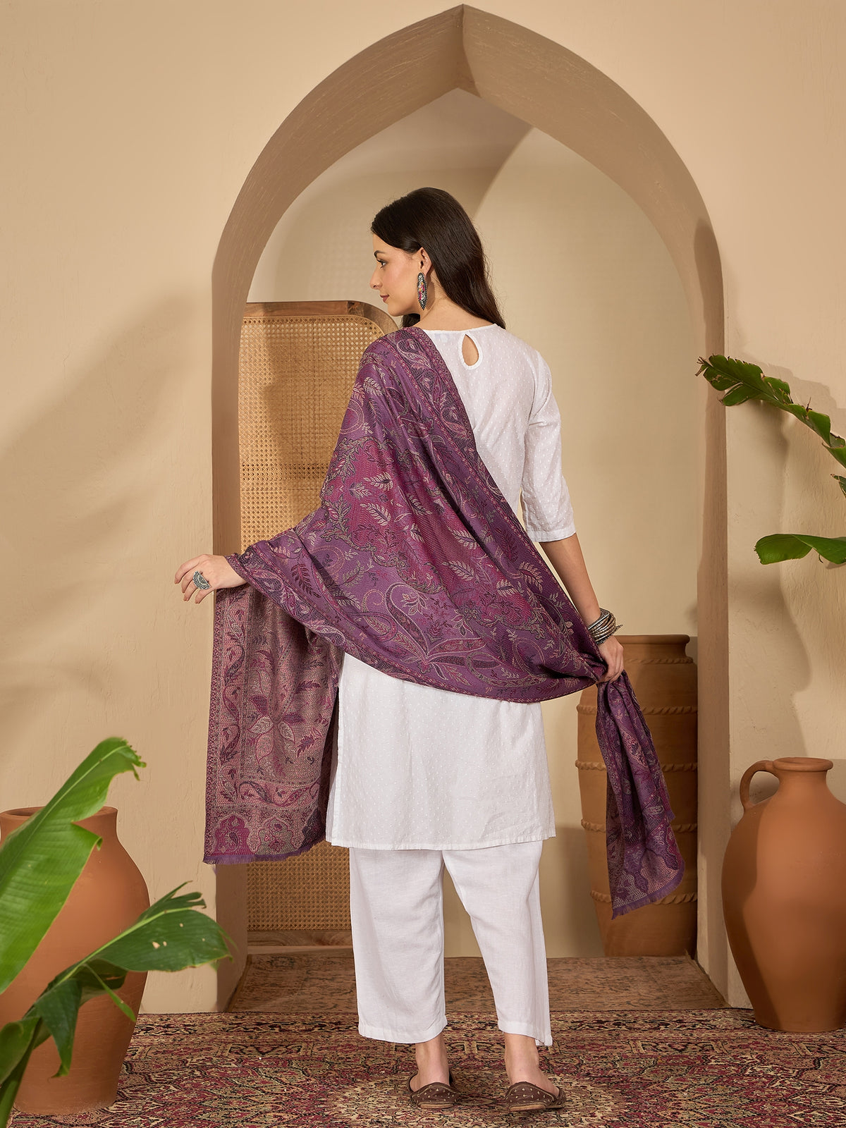 Women Purple Paisley Kashmiri Kaani Weave Stole