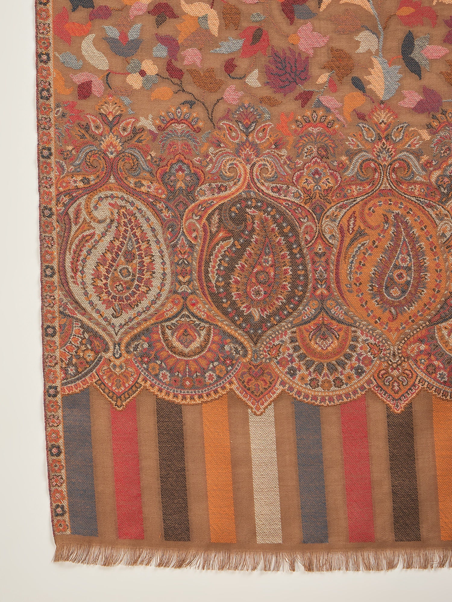 Women Beige Woollen Kashmiri Kaani Weave Shawl